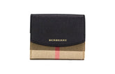 Burberry Luna Black Grained Leather House Check Canvas Coin Pouch Snap Wallet
