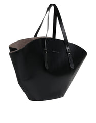 Brunello Cucinelli Black Leather Logo Shoulder Strap Shopping Tote Bag