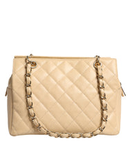 Chanel Beige Caviar De Coco Chain Leather Purse Bag