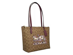 COACH Signature Canvas Fiona Zip Tote Bag Brown