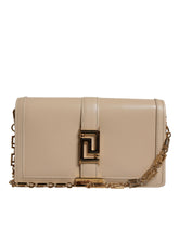 Versace Beige Gold Chain Calf Leather Wallet Crossbody Bag