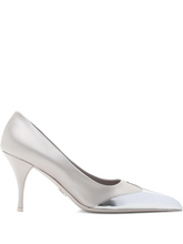 Prada Satin And Metallic Silver Leather Pumps