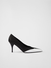 Prada Black Satin And Metallic Silver Leather Pumps