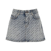 Balenciaga Logo Print Denim Skirt