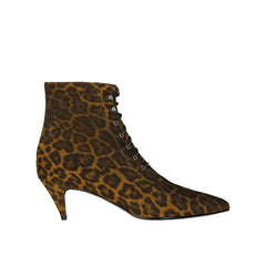 Saint Laurent Kiki Lace-Up Leopard-Print Ankle Boots
